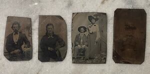 Antique Tin Type Photographs Lot of 4 People Images on Metal Victorian Era